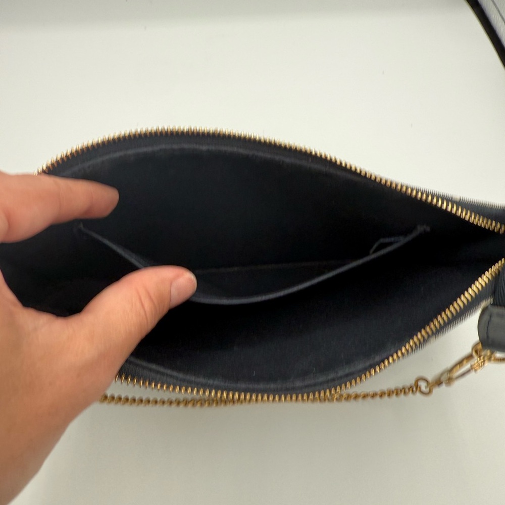 Louis Vuitton Denim Navy Blue and Gold Monogram Canvas Pochette Bag - Picture 11 of 12